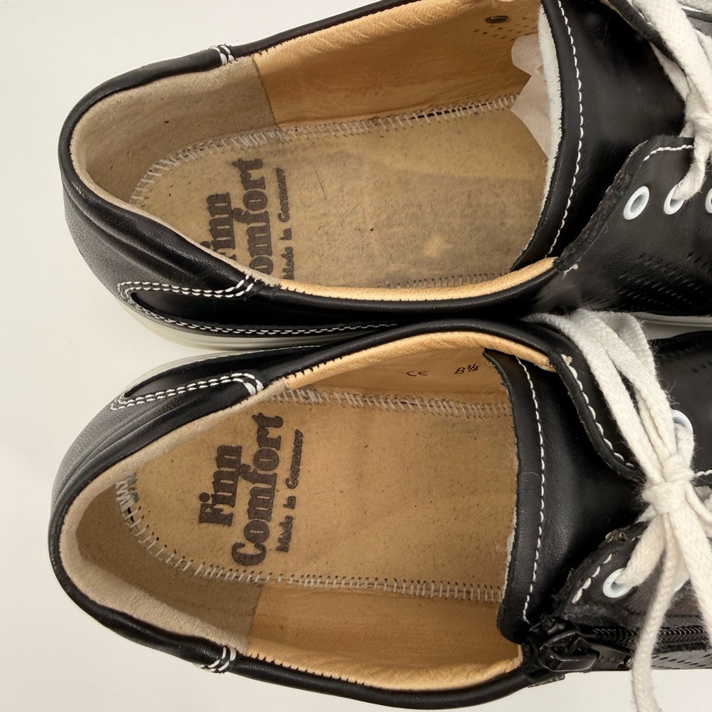 Finn Comfort Black Leather Sneakers Comfort Walking Shoes Lace-Up Perforated - Picture 7 of 16